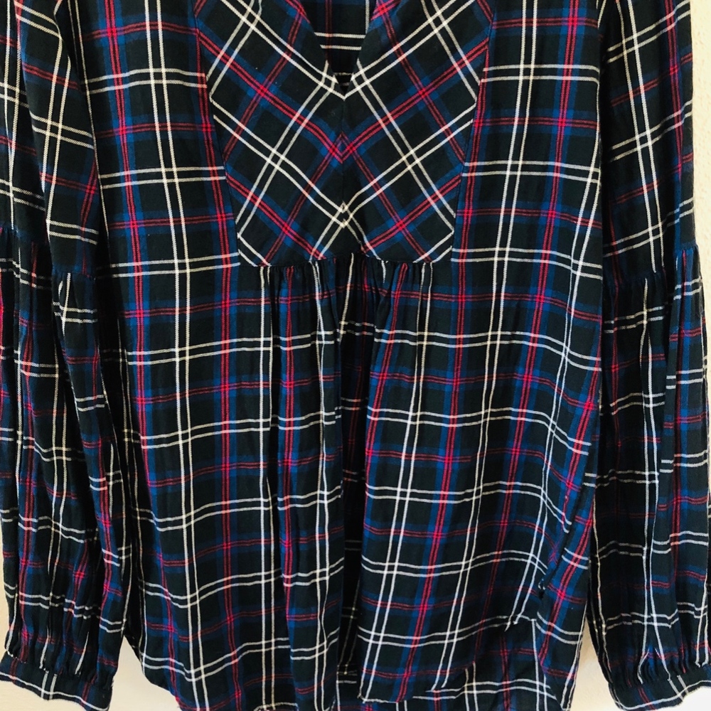 Loft Black Plaid Blouse XS - Picture 2 of 4